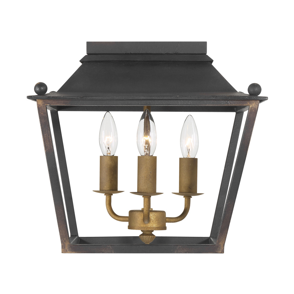 Golden Lighting Christoff 3-light Flush Mount in Antique Black Iron